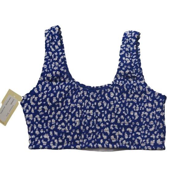 Crescent Drive Crop Tank Bikini Top Womens XS Blue Cheetah Print Scoop Neck New - Picture 2 of 7